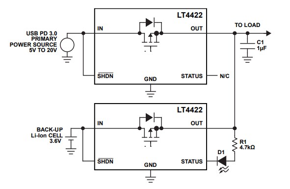Application Circuit Diagram - Analog Devices Inc. LT4422 Ideal Diode